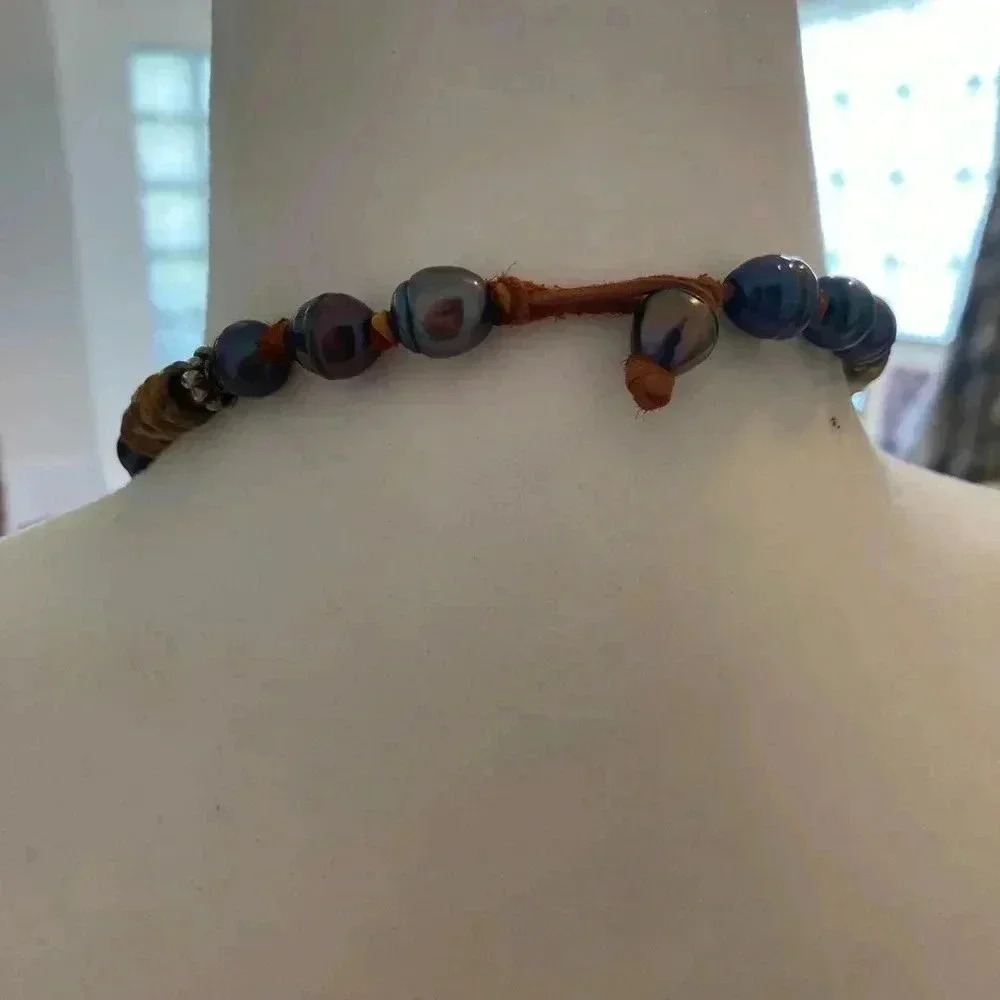 High End Statement Long Necklace Southwestern Lea… - image 8